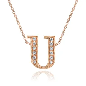 14K Rose Gold Armenian Initial Diamond Necklace