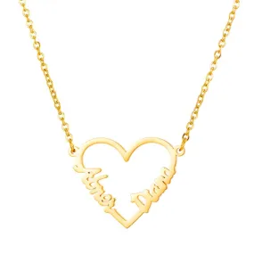 .925 Sterling Silver Personalized Heart with Double Name Necklace