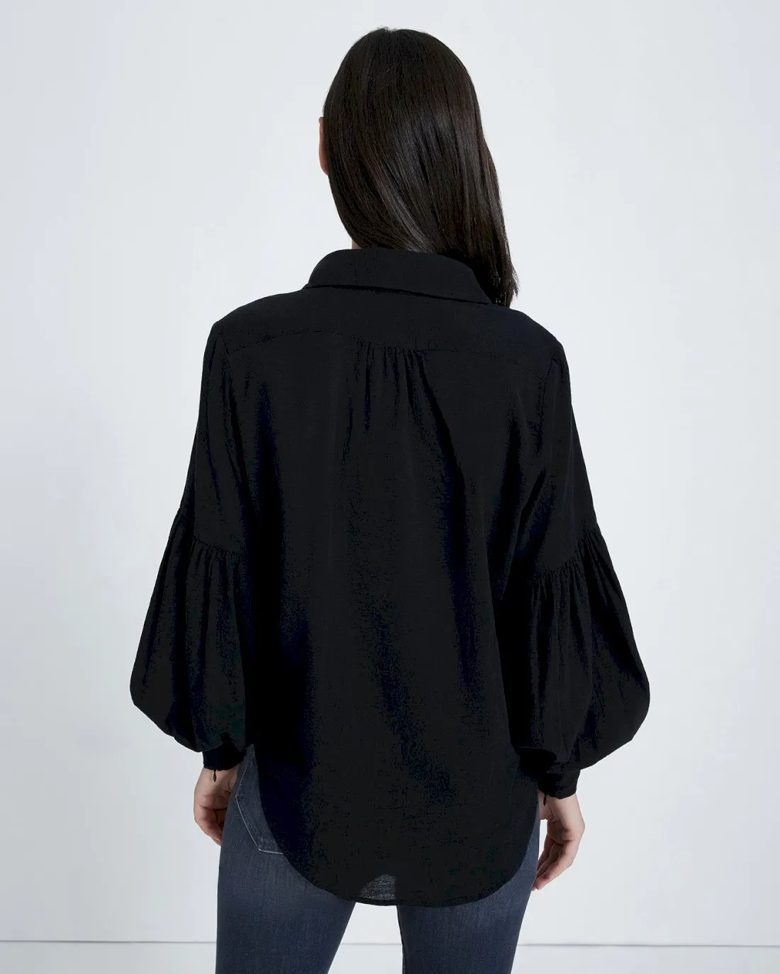 Balloon Sleeve Crepe Top In Jet Black