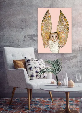 Barn Owl On Coral Canvas Wall Art