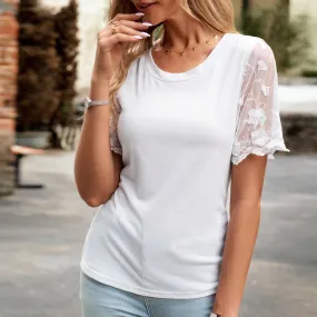 Casual Lace Short-Sleeved T-Shirt Wholesale Womens Clothing N3824040100123