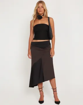 Denala Midi Skirt in Two Tone Black Satin