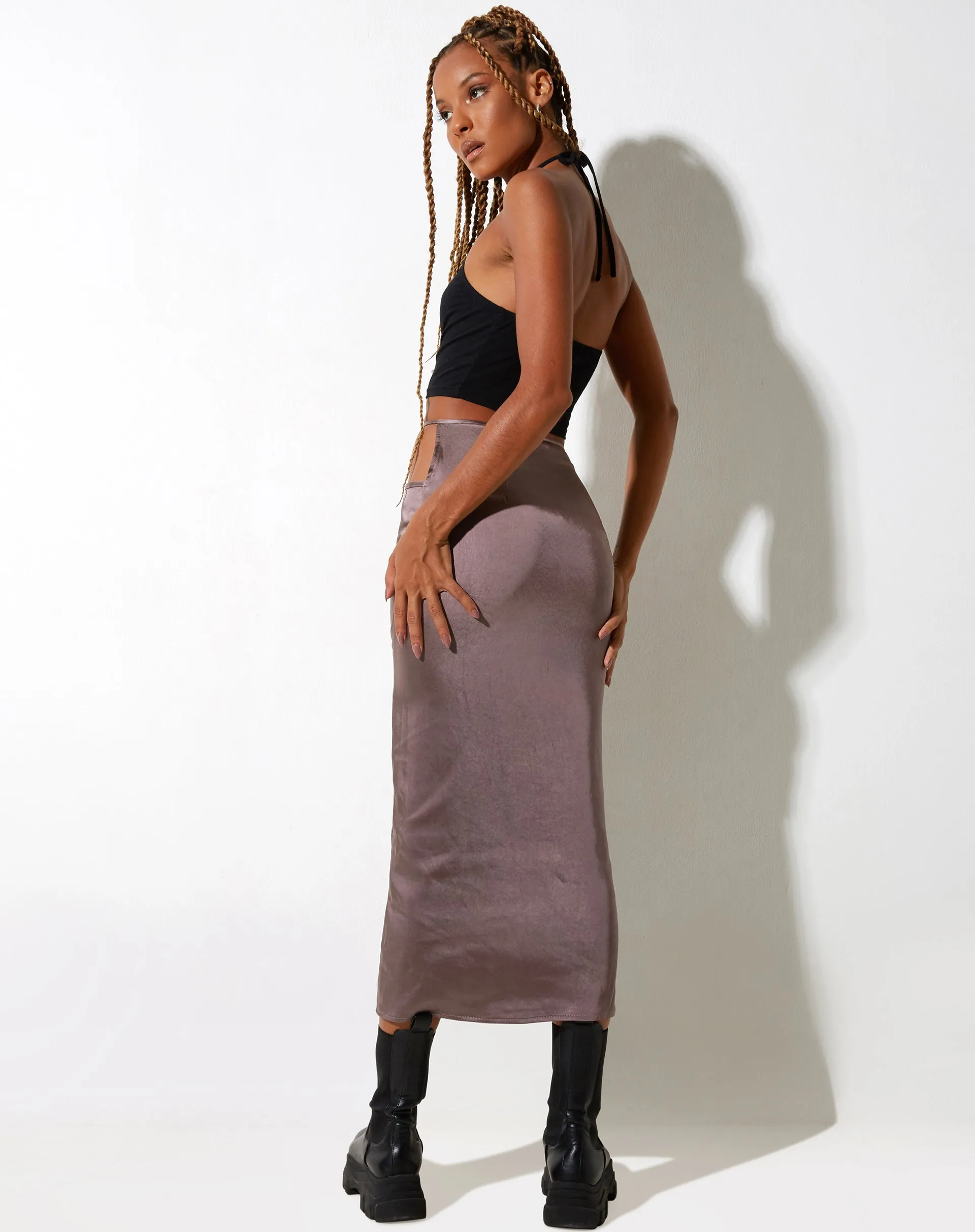 Gardy Midi Skirt in Satin Steel