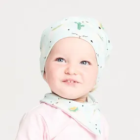 Lined baby hat "Alpakas Turquoise/Baby Pink"