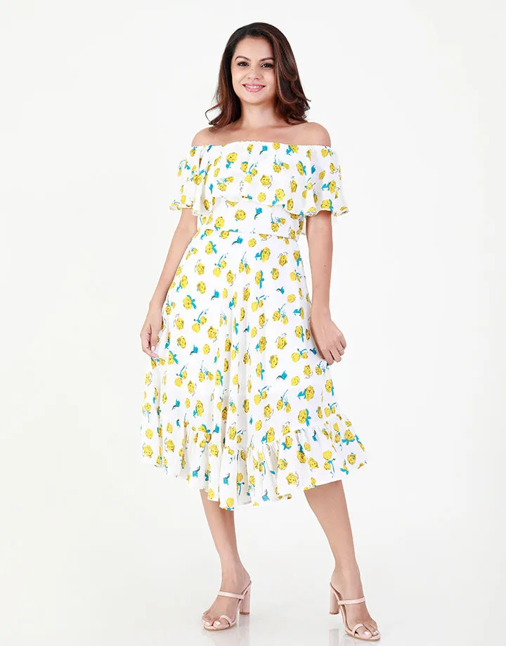 Off the Shoulder Dress with Frill Hem