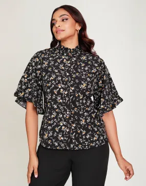 Printed Blouse with Flared Sleeves