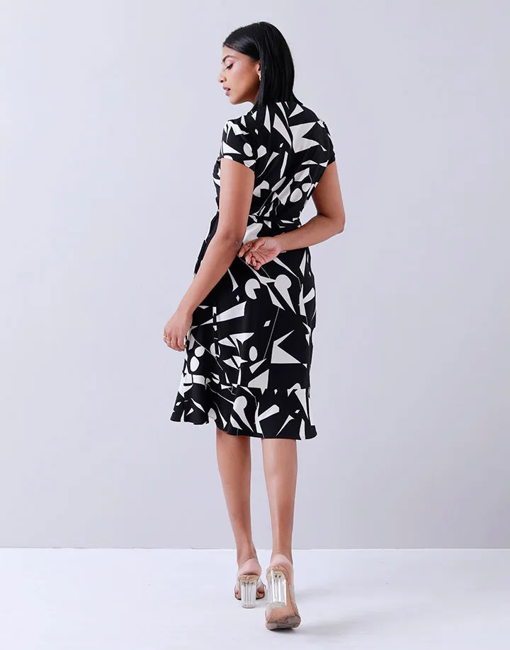 Printed Cap Sleeves Wrap Dress