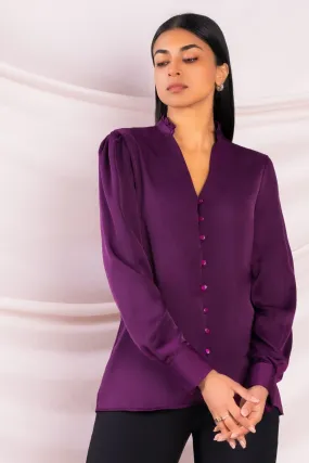 Purple Satin Button Up Top